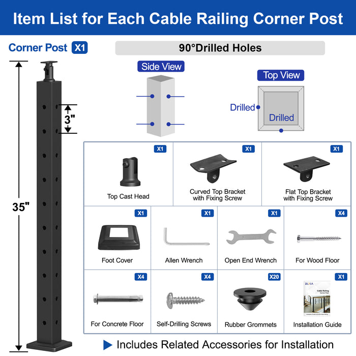 BLIKA 36" Cable Railing Corner Post