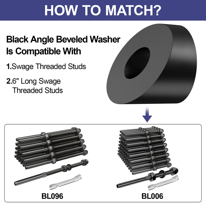 BLIKA 1/4" ID Black 30° Angle Beveled Washers