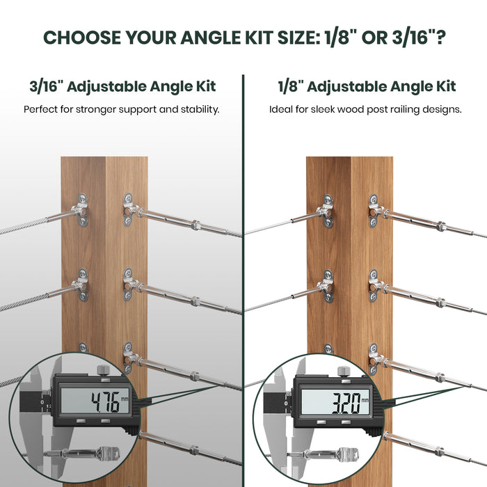 BLIKA Adjustable Angle 1/8" & 3/16" Cable Railing Kit for Wood Posts