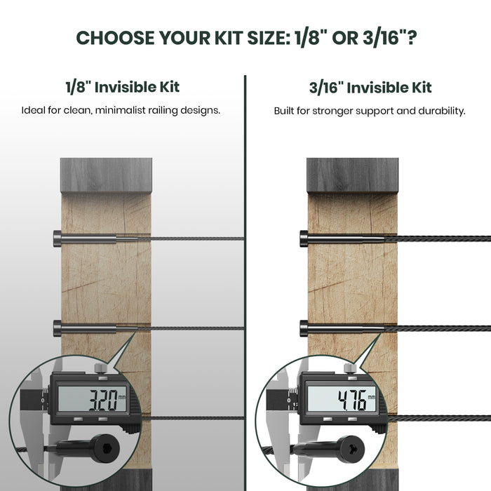 BLIKA 1/8" & 3/16" Stainless Steel Invisible Receiver and Swage Stud End for 2"x2"Posts, Invisible Cable Railing Kit