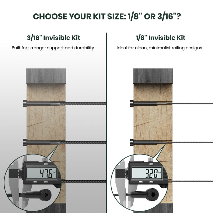 BLIKA 1/8" & 3/16" Stainless Steel Invisible Receiver and Swage Stud End for 2"x2"Posts, Invisible Cable Railing Kit