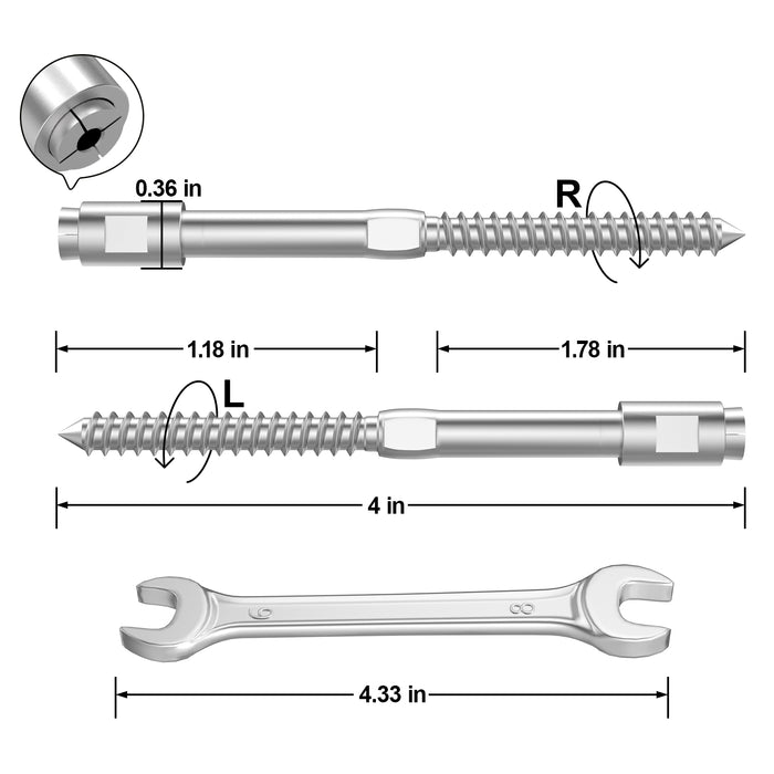 BLIKA Swageless Lag Screws Left & Right For 1/8" Cable Railing