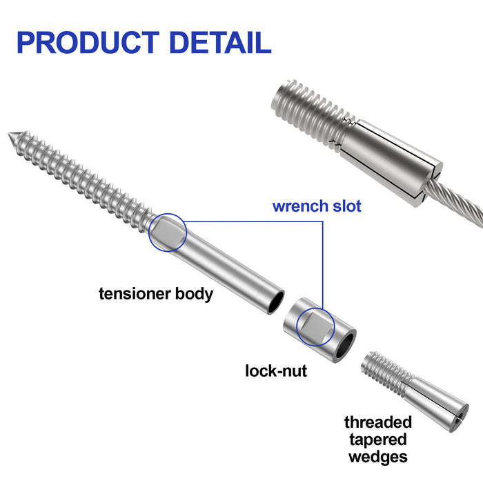 BLIKA Swageless Lag Screws Left & Right For 1/8" Cable Railing