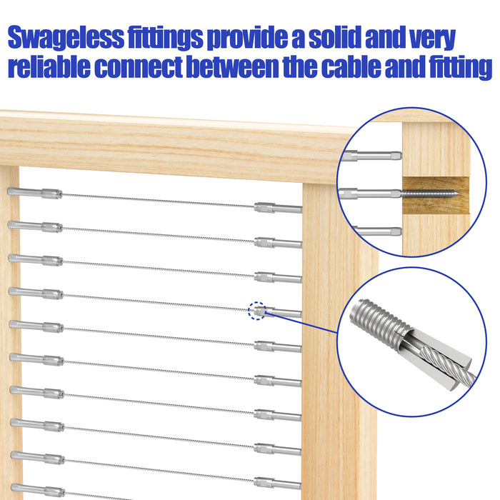 BLIKA Swageless Lag Screws Left & Right For 1/8" Cable Railing