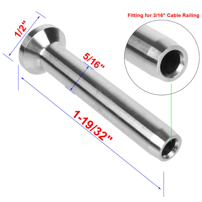 BLIKA 1/8" & 3/16" Stemball Swage Ends T316 for Metal/Wood Post