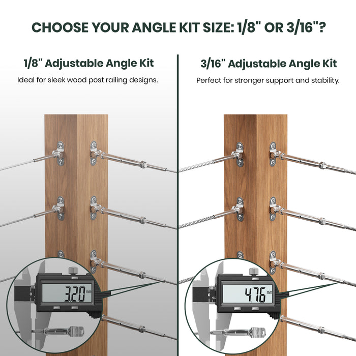 BLIKA Adjustable Angle 1/8" & 3/16" Cable Railing Kit for Wood Posts
