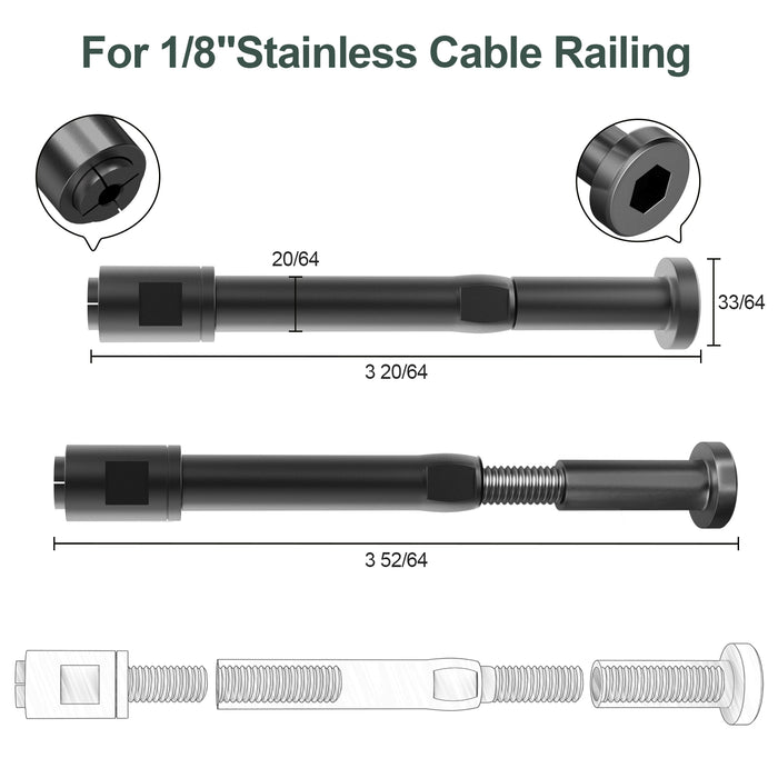 BLIKA Upgraded Black Swageless Cable Fittings for 1/8" Cable Railing