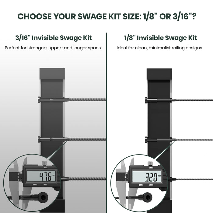 BLIKA 1/8" & 3/16" Black Invisible Swage Kit For Metal&Wood Post