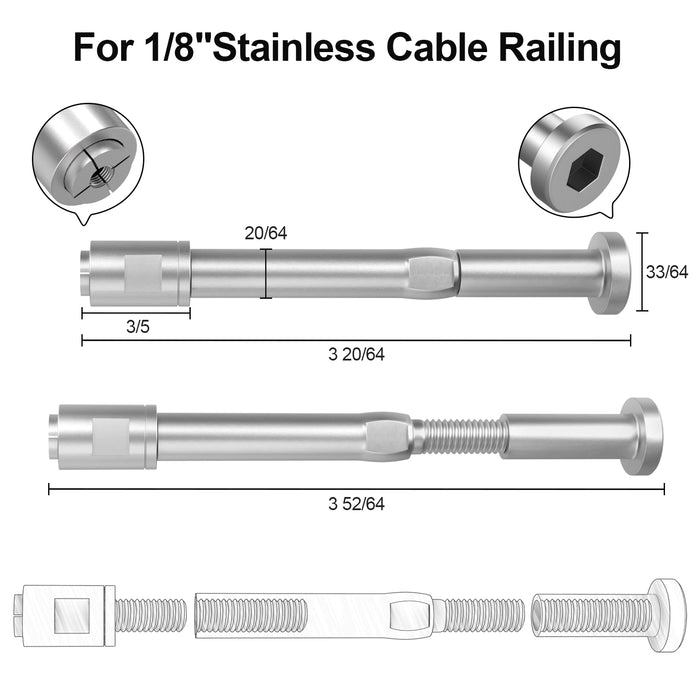 BLIKA Upgraded Swageless Cable Fittings for 1/8" Cable Railing