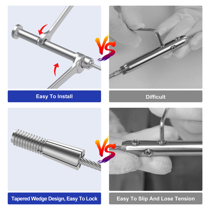 BLIKA Upgraded Swageless Cable Fittings for 1/8" Cable Railing
