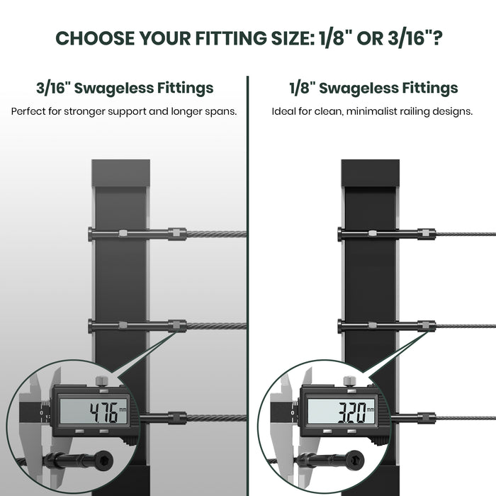 BLIKA Patented 1/8" & 3/16" Black Swageless Cable Fittings T316 For Metal&Wood Post
