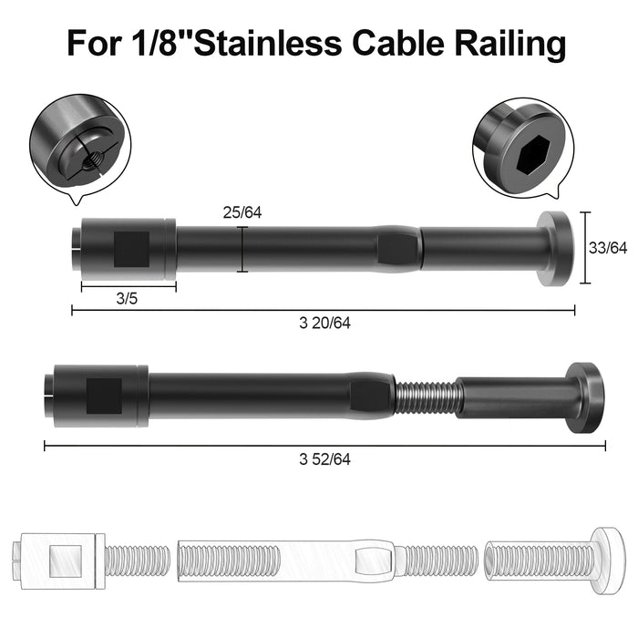 BLIKA Upgraded Black Swageless Cable Fittings for 1/8" Cable Railing