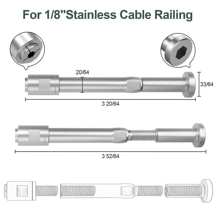 BLIKA Upgraded Swageless Cable Fittings for 1/8" Cable Railing