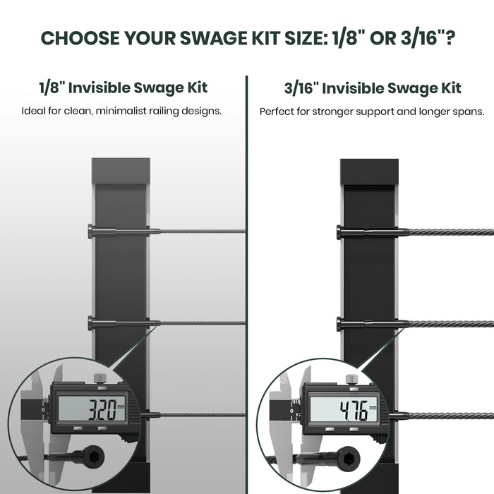 BLIKA 1/8" & 3/16" Black Invisible Swage Kit For Metal&Wood Post