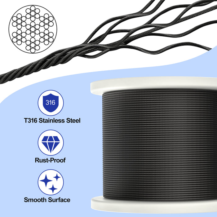 BLIKA 1/8" Black Stainless Steel Cable