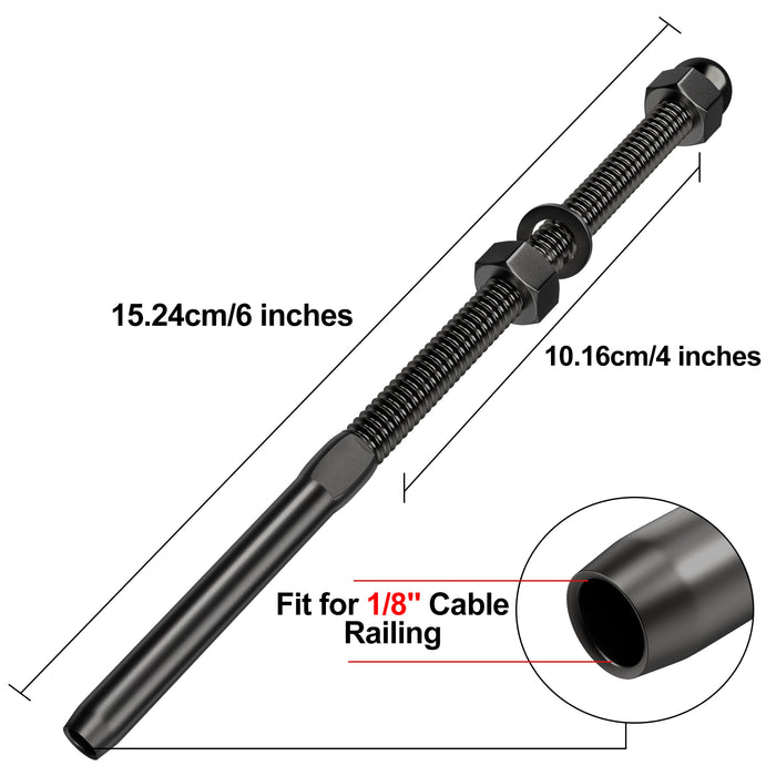 BLIKA 6" Black Swage Threaded Stud for 1/8" cable railing