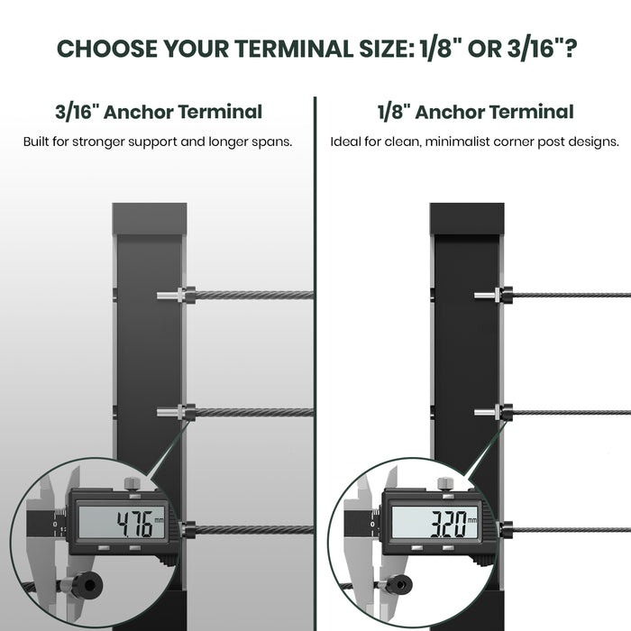 BLIKA Patented 1/8" & 3/16" Black Anchor Terminal T316 For Corner Posts