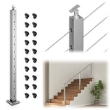 BLIKA 42" Brushed Stainless Steel Pre-Drilled Angled Cable Railing Post for Stair Runs