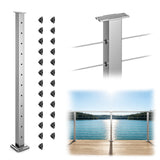 BLIKA 42" Brushed Stainless Steel Pre-Drilled Cable Railing Post for Level Runs