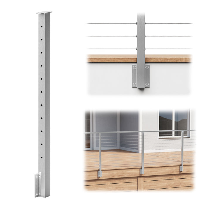 BLIKA 36" Brushed Stainless Steel Level Drilled Side Mount Post
