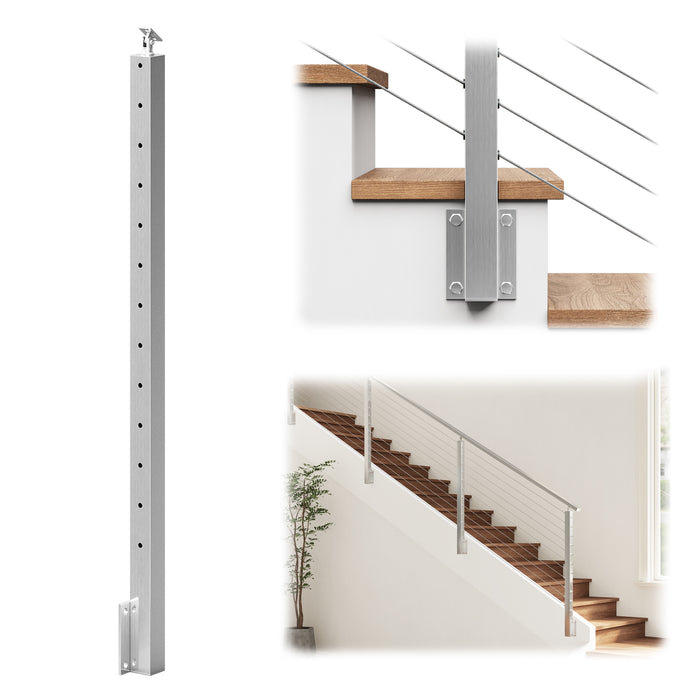 BLIKA 42" Brushed Stainless Steel Angle Drilled Side Mount Post