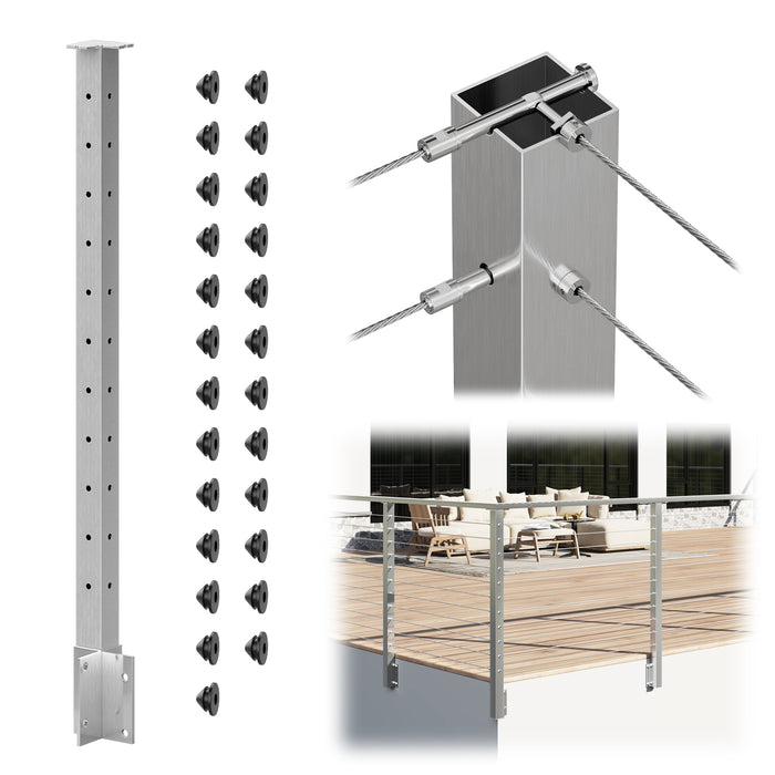 BLIKA 36" Level Drilled Brushed Stainless Side Mount Outer Corner Post