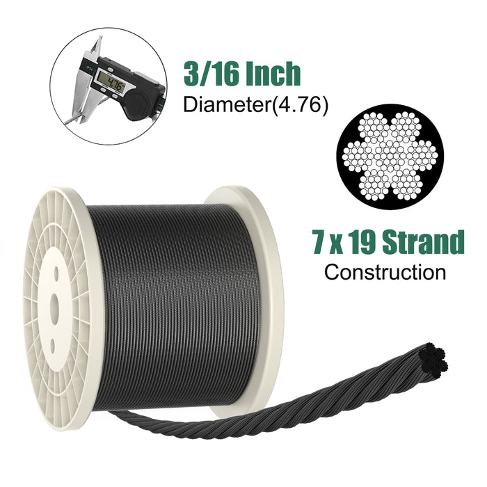 BLIKA 3/16" Black T316 Stainless Steel Cable