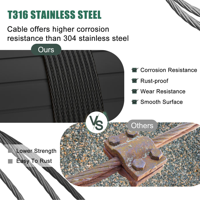 BLIKA 3/16" Black T316 Stainless Steel Cable