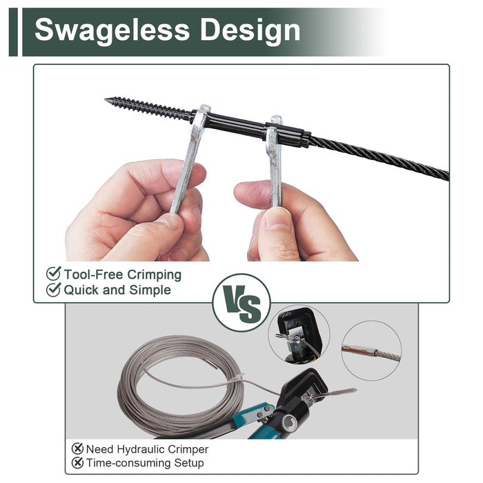 BLIKA Black Swageless Lag Screws Left & Right For 1/8" & 3/16" Cable Railing