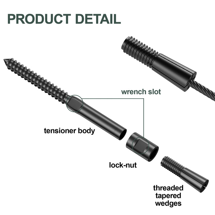 BLIKA Black Swageless Lag Screws Left & Right For 1/8" & 3/16" Cable Railing