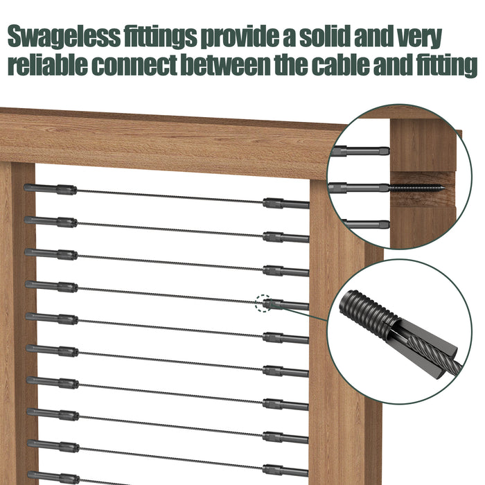 BLIKA Black Swageless Lag Screws Left & Right For 1/8" & 3/16" Cable Railing