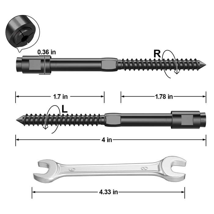 BLIKA Black Swageless Lag Screws Left & Right For 1/8" & 3/16" Cable Railing