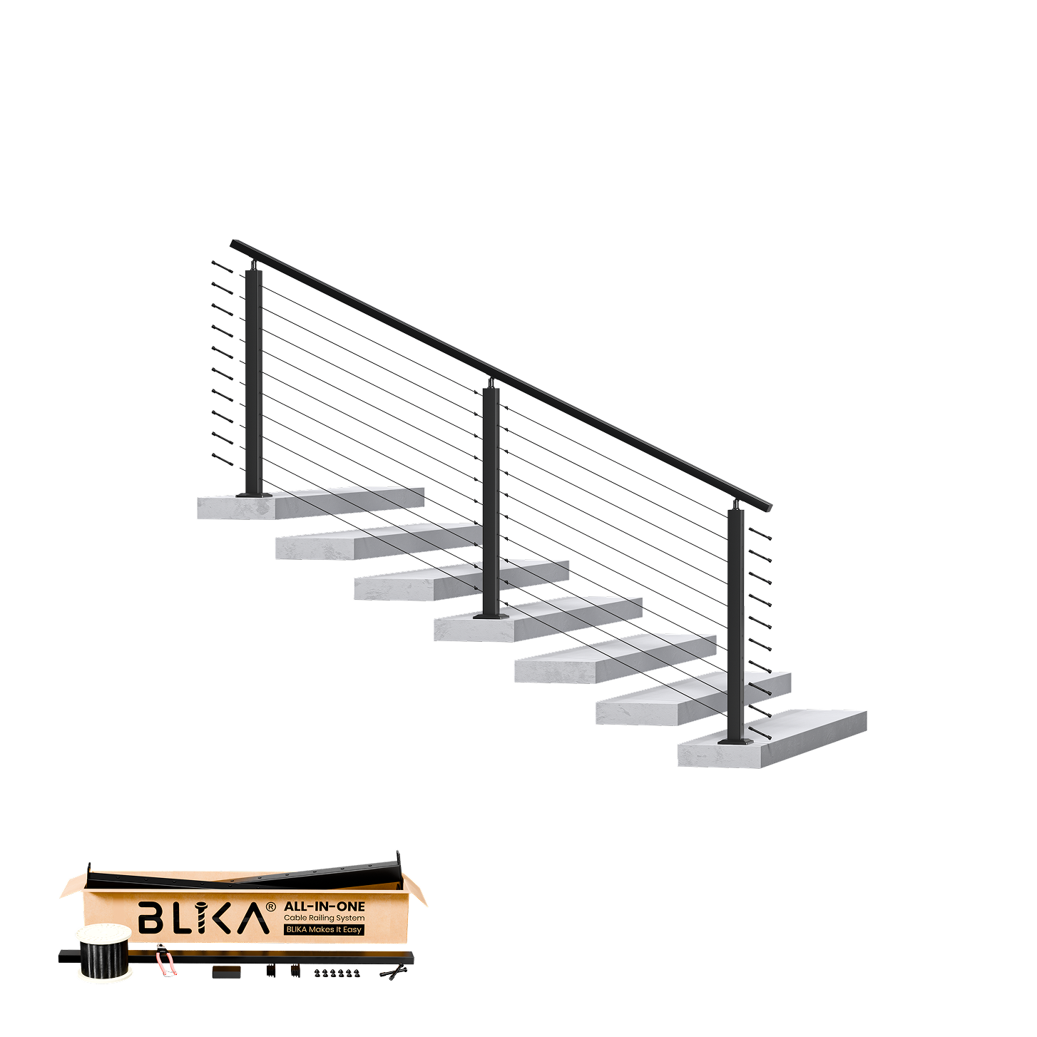 BLIKA One-Stop Custom Cable Railing Kit - Complete Metal Post System