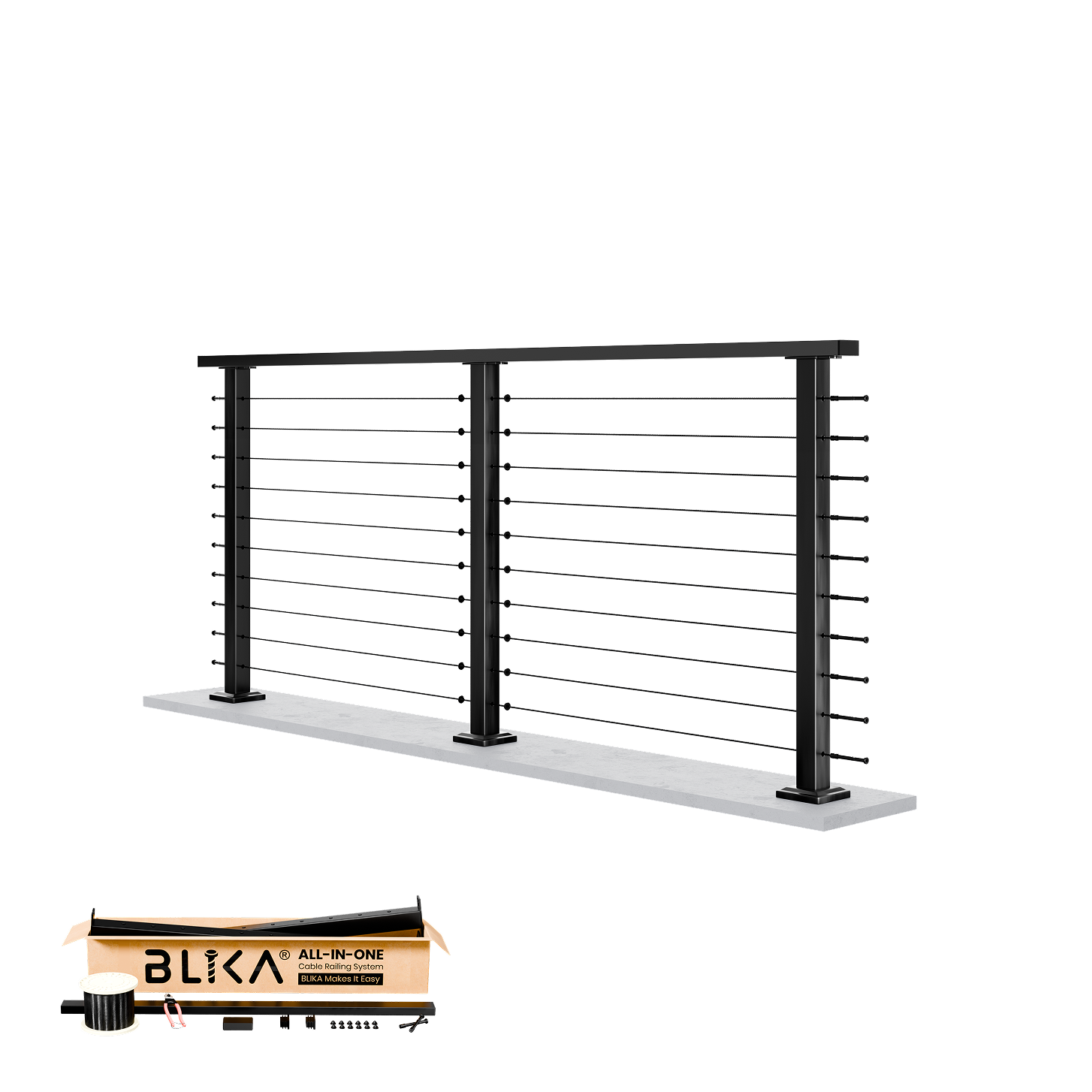 BLIKA One-Stop Custom Cable Railing Kit - Complete Metal Post System