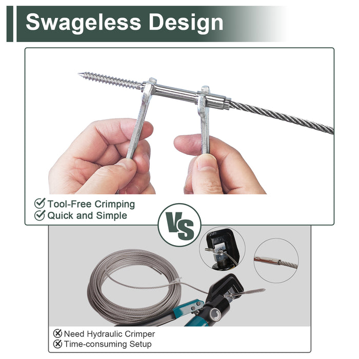 BLIKA Swageless Lag Screws Left & Right For 1/8" & 3/16" Cable Railing