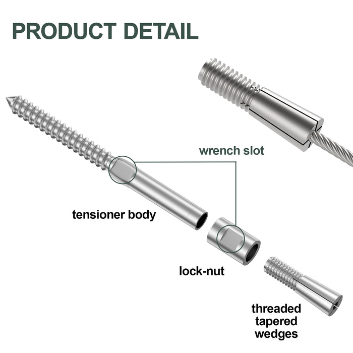 BLIKA Swageless Lag Screws Left & Right For 1/8" & 3/16" Cable Railing