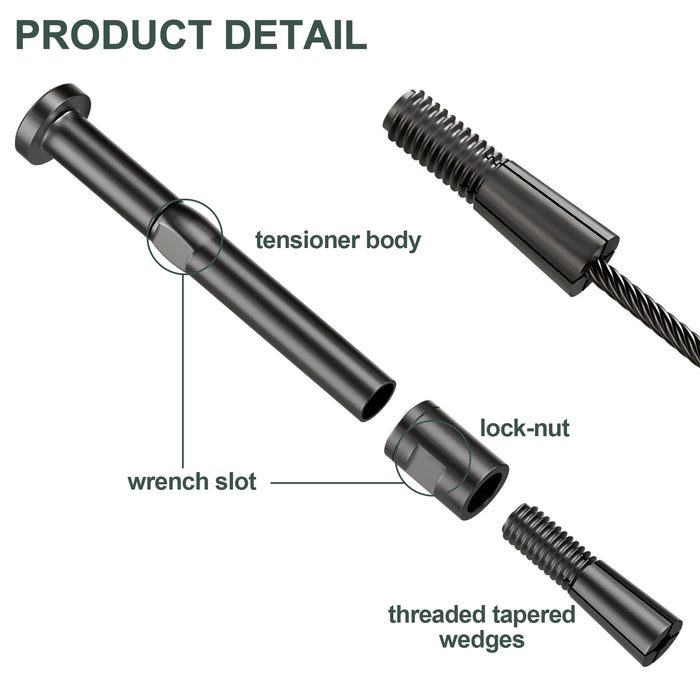 BLIKA Upgraded Black Swageless Cable Fittings for 1/8" Cable Railing