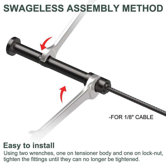 BLIKA Upgraded Black Swageless Cable Fittings for 1/8" Cable Railing