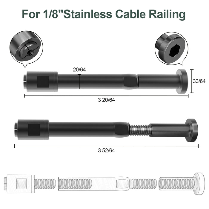BLIKA Upgraded Black Swageless Cable Fittings for 1/8" Cable Railing