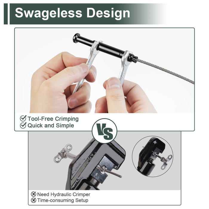 BLIKA Patented 1/8" & 3/16" Black Swageless Cable Fittings T316 For Metal&Wood Post