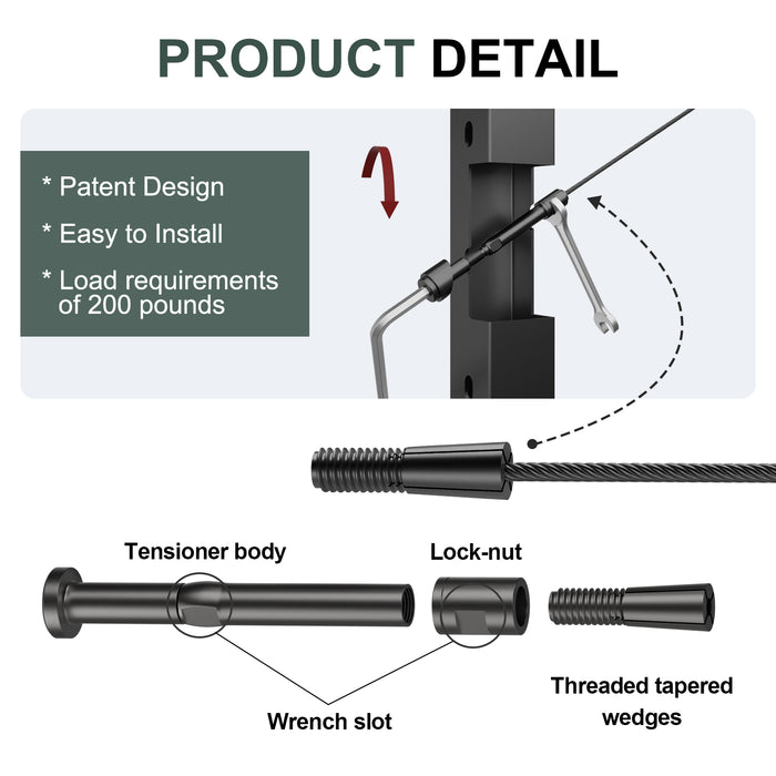 BLIKA Patented 1/8" & 3/16" Black Swageless Cable Fittings T316 For Metal&Wood Post