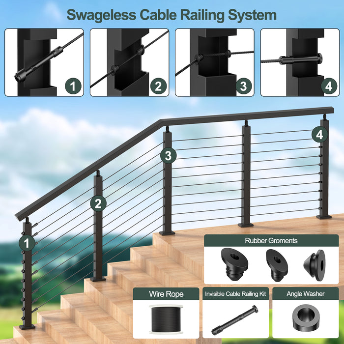 BLIKA Upgraded Black Swageless Cable Fittings for 3/16" Cable Railing