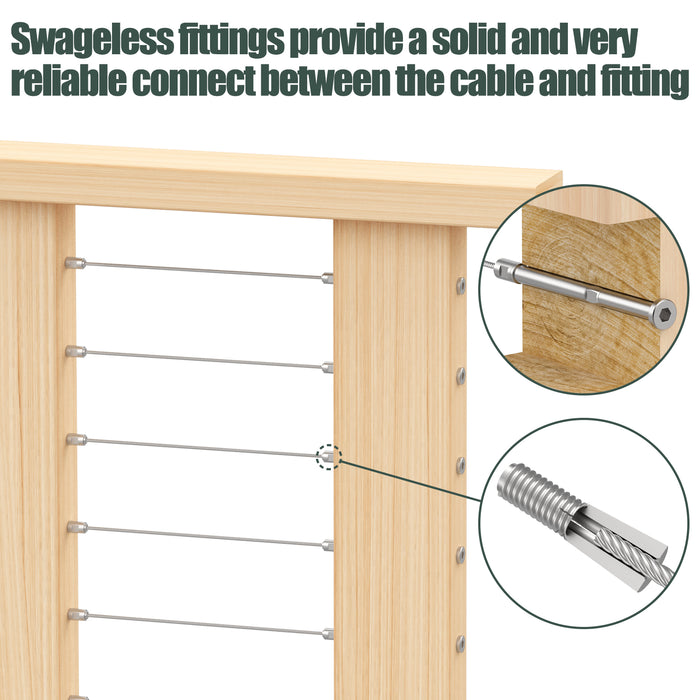 BLIKA Upgraded Swageless Cable Fittings for 1/8" Cable Railing - Extended Version