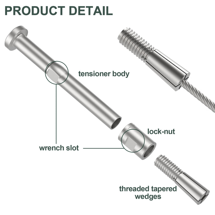 BLIKA Upgraded Swageless Cable Fittings for 1/8" Cable Railing