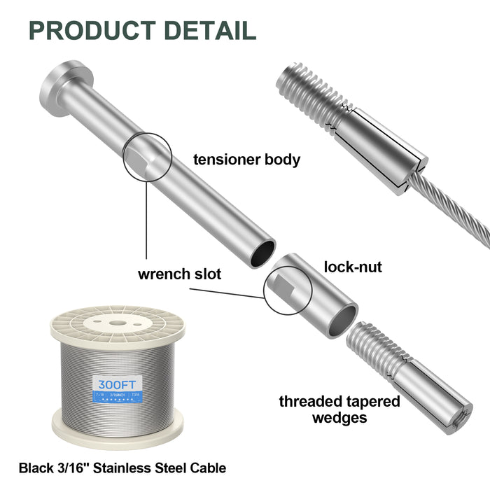 BLIKA Upgraded Swageless Cable Fittings for 3/16" Cable Railing