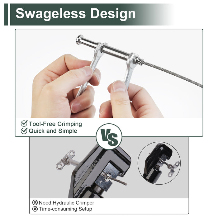 BLIKA Patented 1/8" & 3/16" Swageless Cable Fittings T316 For Metal&Wood Post