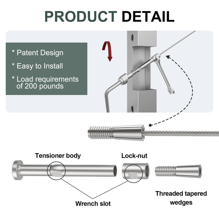 BLIKA Upgraded Swageless Cable Fittings for 3/16" Cable Railing