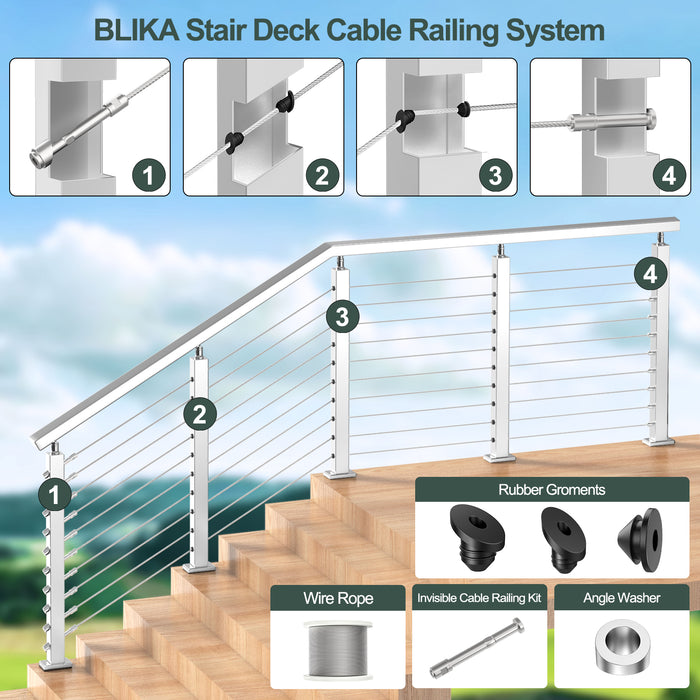BLIKA Upgraded Swageless Cable Fittings for 3/16" Cable Railing