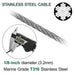 Dimensional diagram of 1/8 inch diameter stainless steel cable.