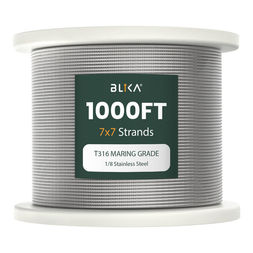 BLIKA 1000FT  T316 Stainless Steel Cable 1/8" for Outdoor Handrail Systems.